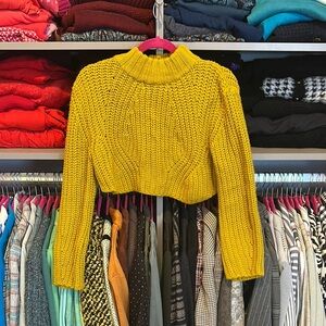 Again chartreuse long sleeve mock neck cropped sweater size S